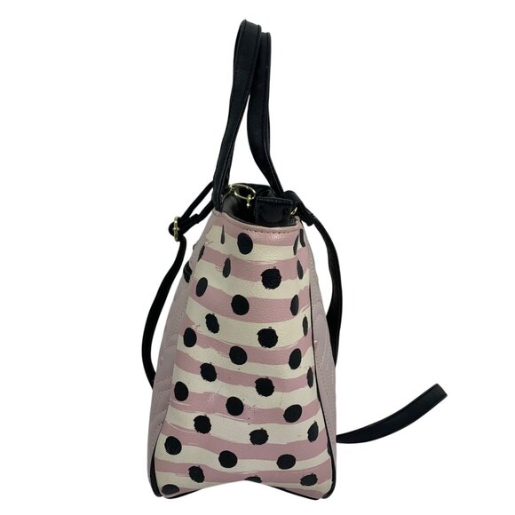 BETSEY JOHNSON Ballet Pink Quilted Heart Polka Dot Striped Sides Handbag Tote - Picture 2 of 10